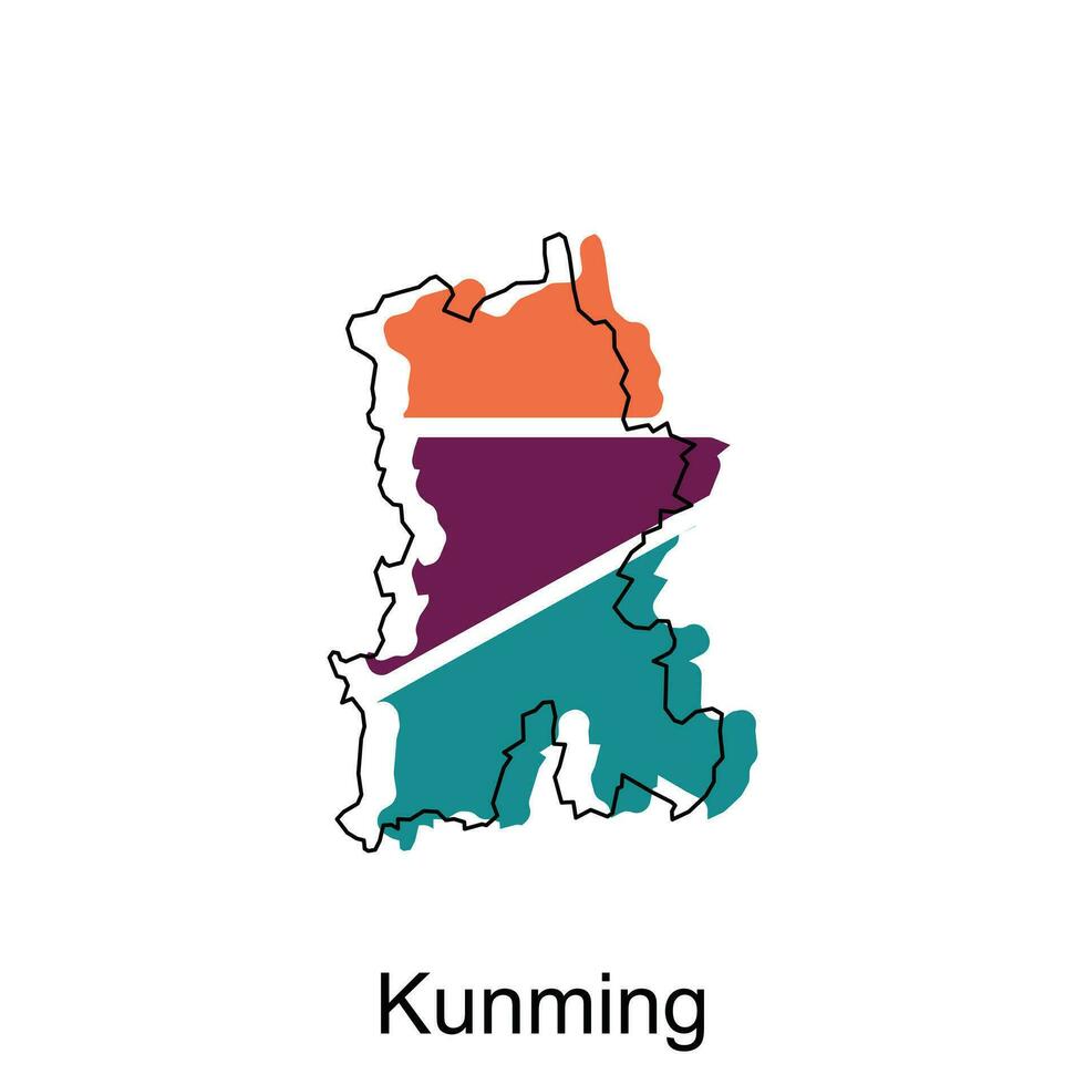 kaart van kunming hoog kwaliteit is een provincie van China kaart, zwart en wit gedetailleerd schets Regio's van de land. vector illustratie sjabloon