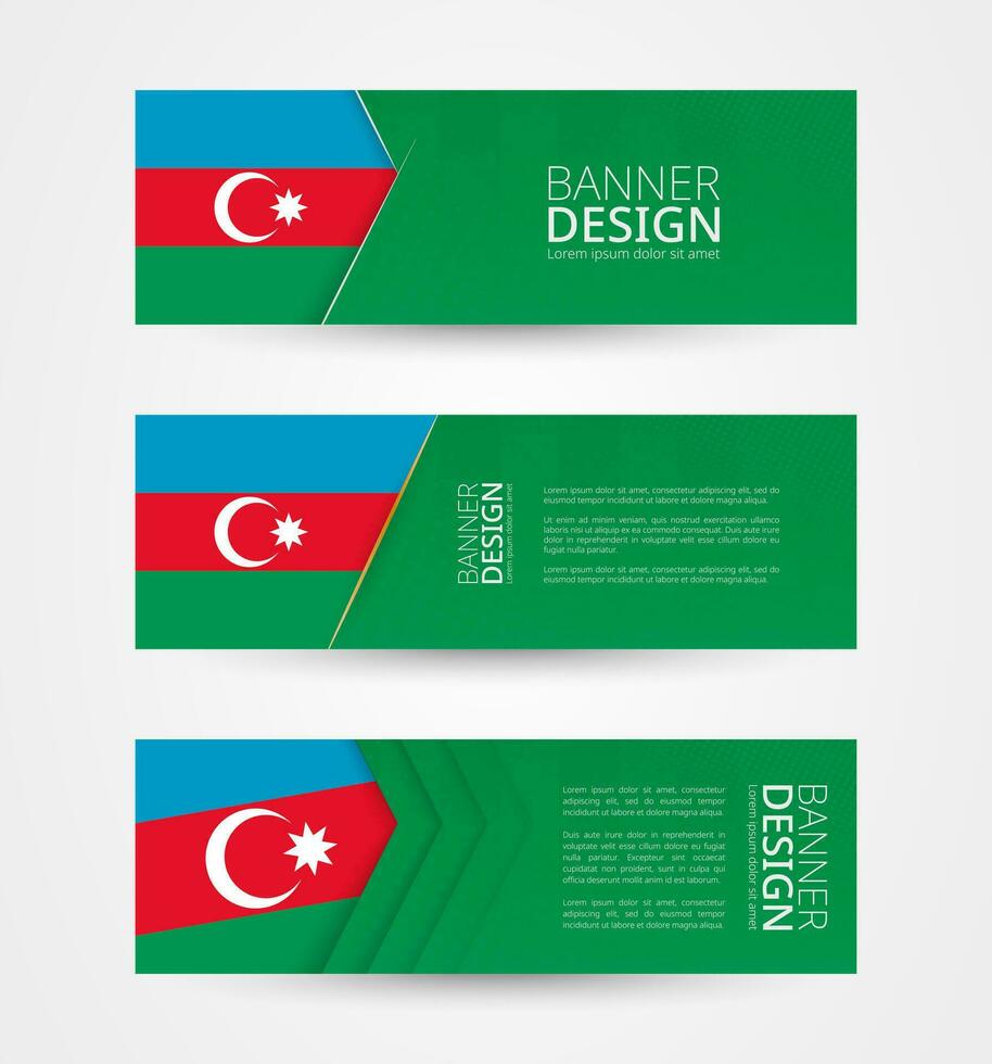 reeks van drie horizontaal banners met vlag van azerbeidzjan. web banier ontwerp sjabloon in kleur van Azerbeidzjan vlag. vector