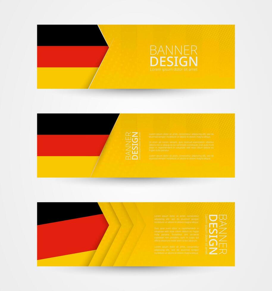 reeks van drie horizontaal banners met vlag van duitsland. web banier ontwerp sjabloon in kleur van Duitsland vlag. vector