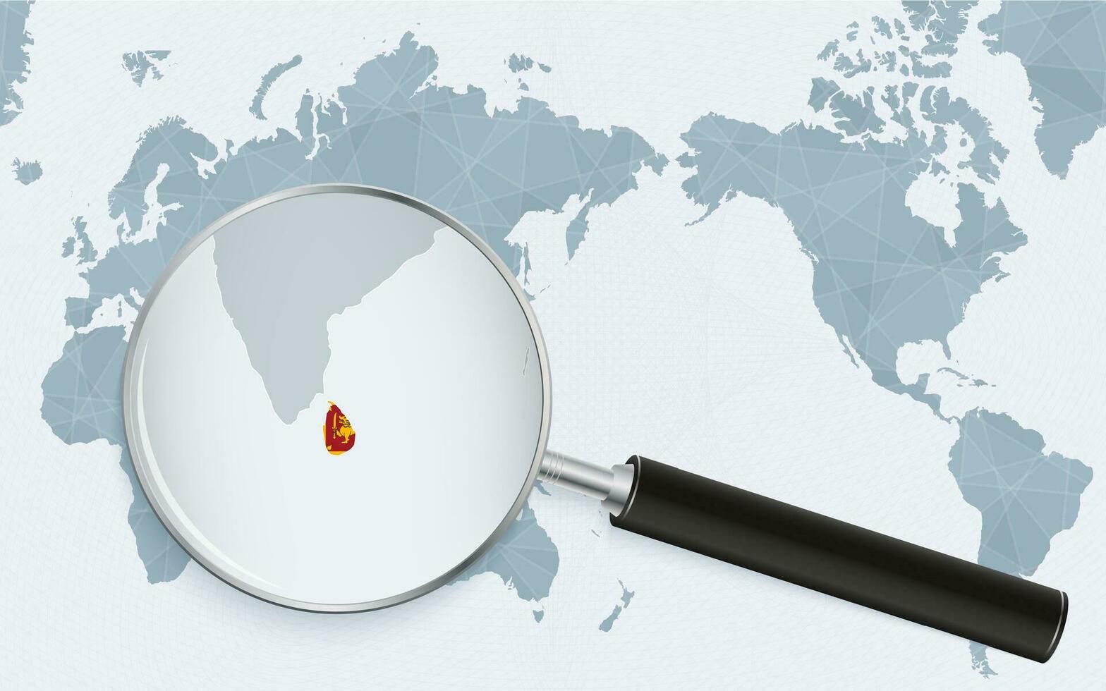 Azië gecentreerd wereld kaart met uitvergroot glas Aan sri lanka. focus Aan kaart van sri lanka Aan vreedzaam centraal wereld kaart. vector