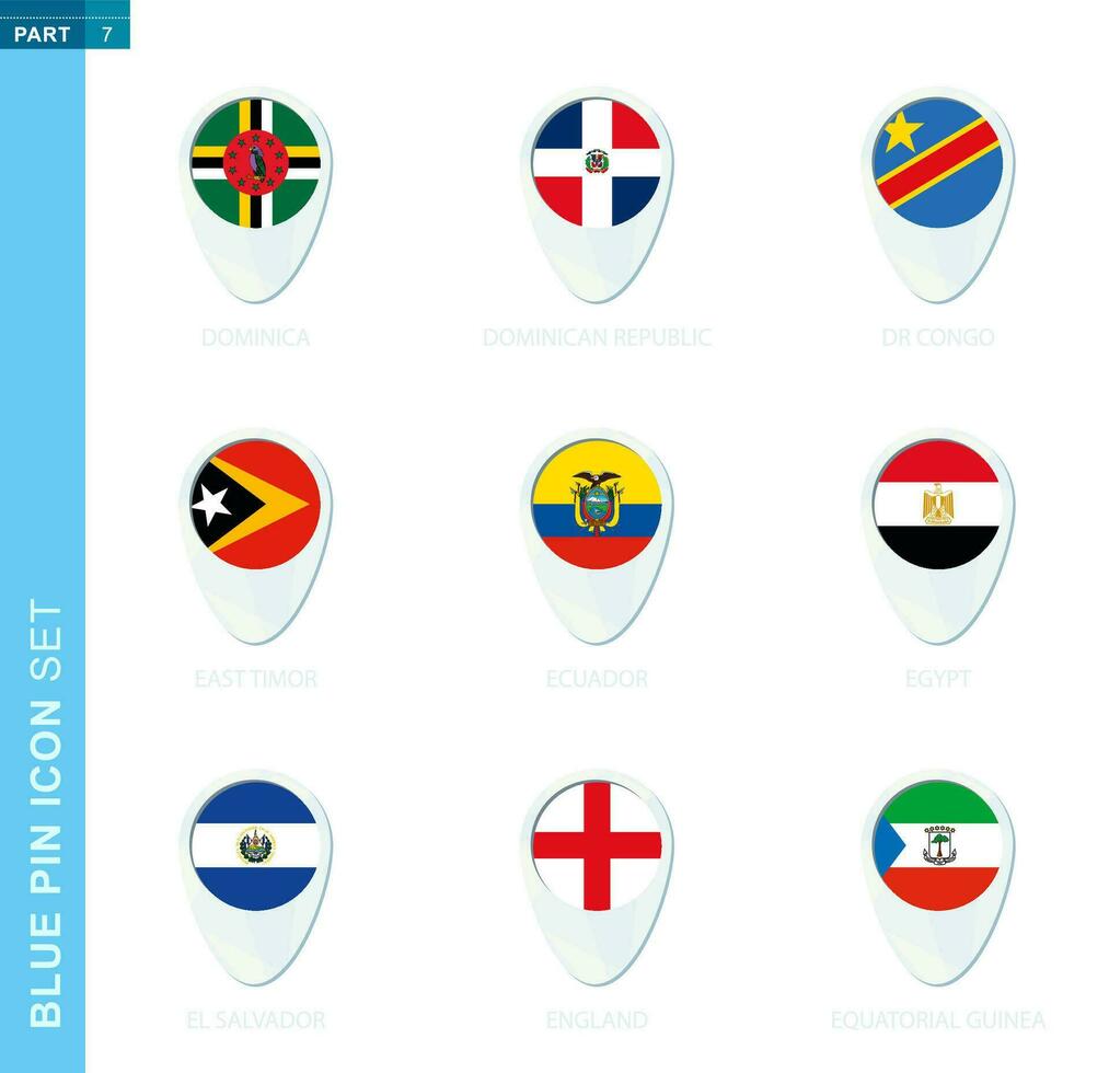 pin vlag set, kaart plaats icoon in blauw kleuren vector