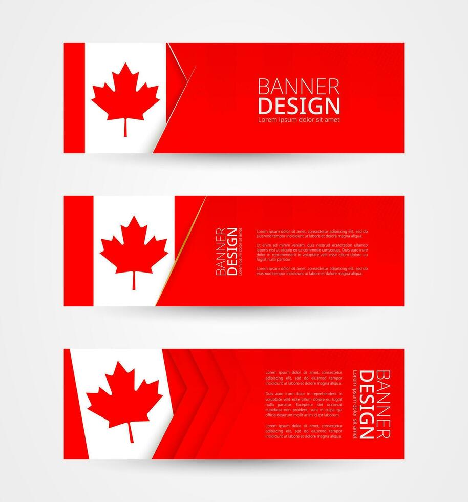 reeks van drie horizontaal banners met vlag van Canada. web banier ontwerp sjabloon in kleur van Canada vlag. vector