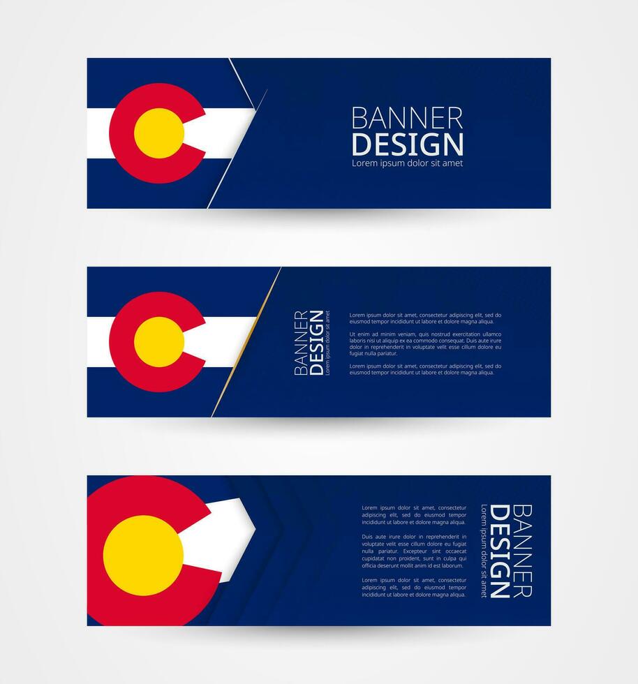 reeks van drie horizontaal banners met ons staat vlag van Colorado. web banier ontwerp sjabloon in kleur van Colorado vlag. vector