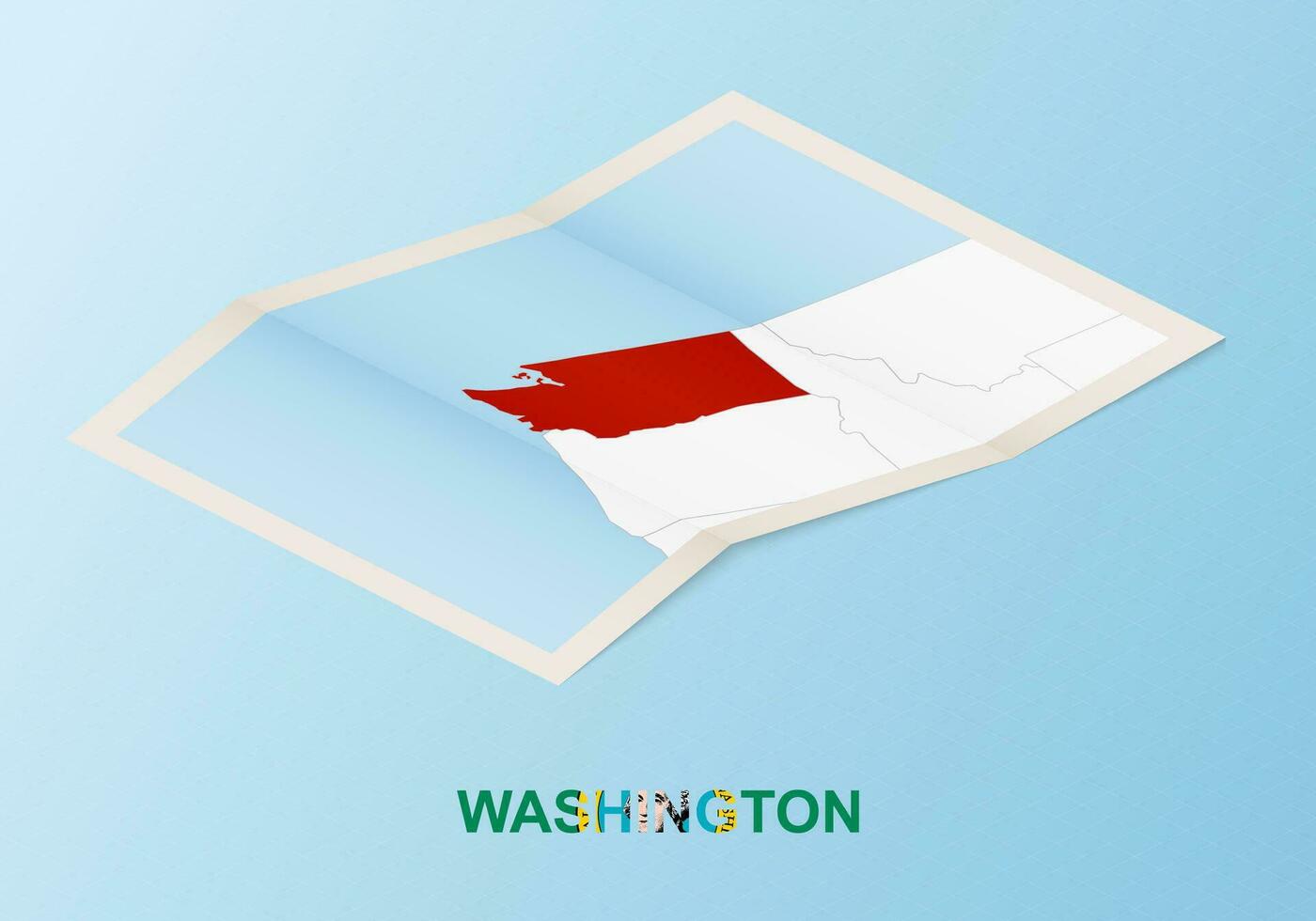 gevouwen papier kaart van Washington met naburig landen in isometrische stijl. vector