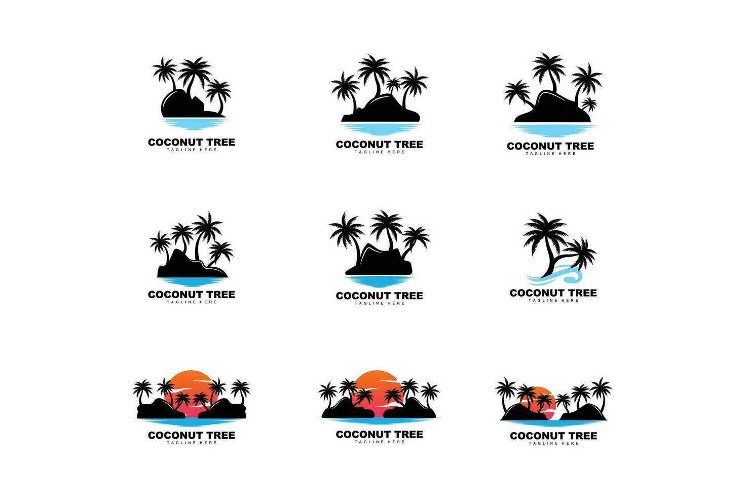 kokosnoot boom logo, palm boom zonsondergang strand vector, elegant minimalistische gemakkelijk ontwerp, symbool sjabloon icoon vector