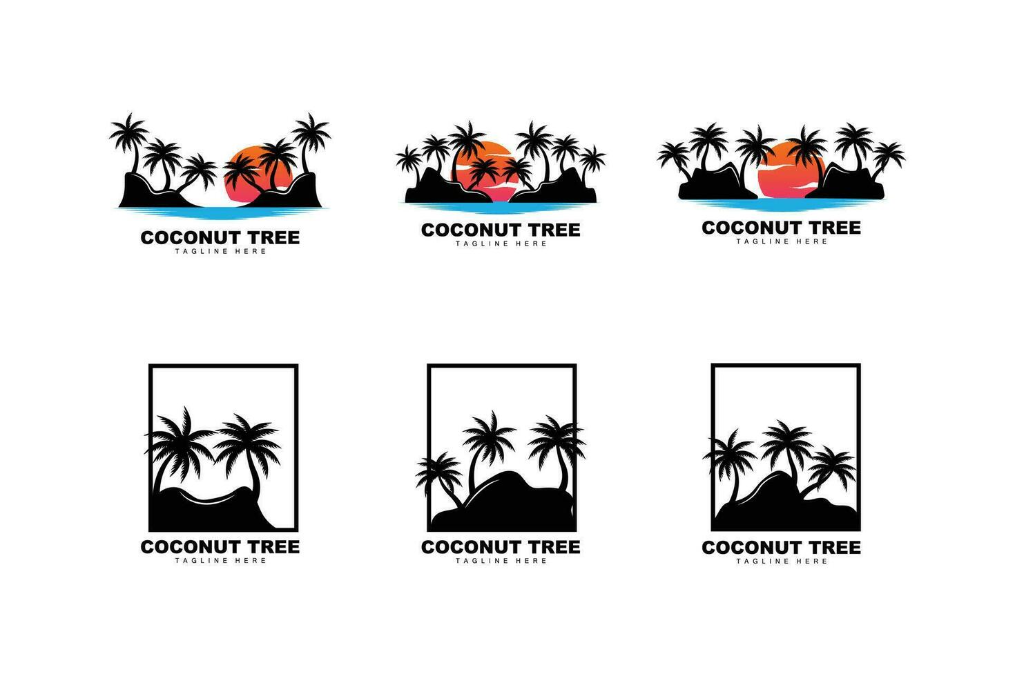 kokosnoot boom logo, palm boom zonsondergang strand vector, elegant minimalistische gemakkelijk ontwerp, symbool sjabloon icoon vector