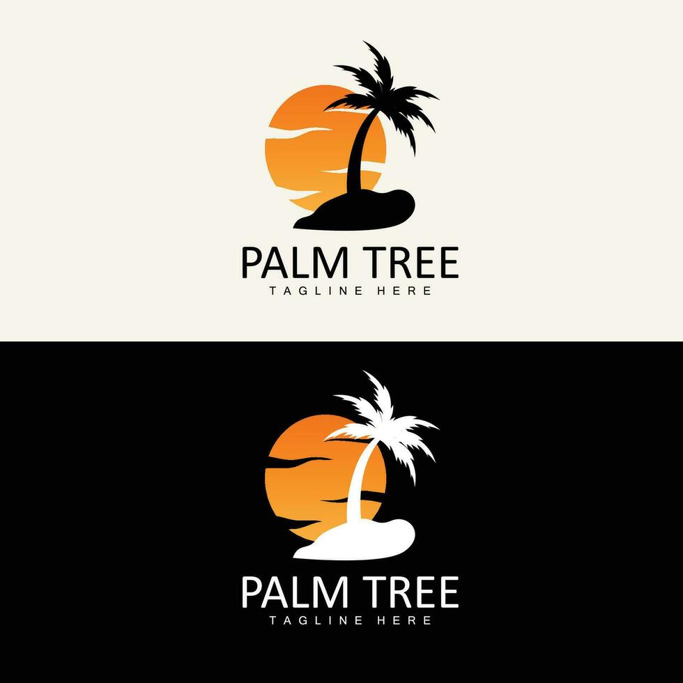 kokosnoot boom logo, palm boom zonsondergang strand vector, elegant minimalistische gemakkelijk ontwerp, symbool sjabloon icoon vector