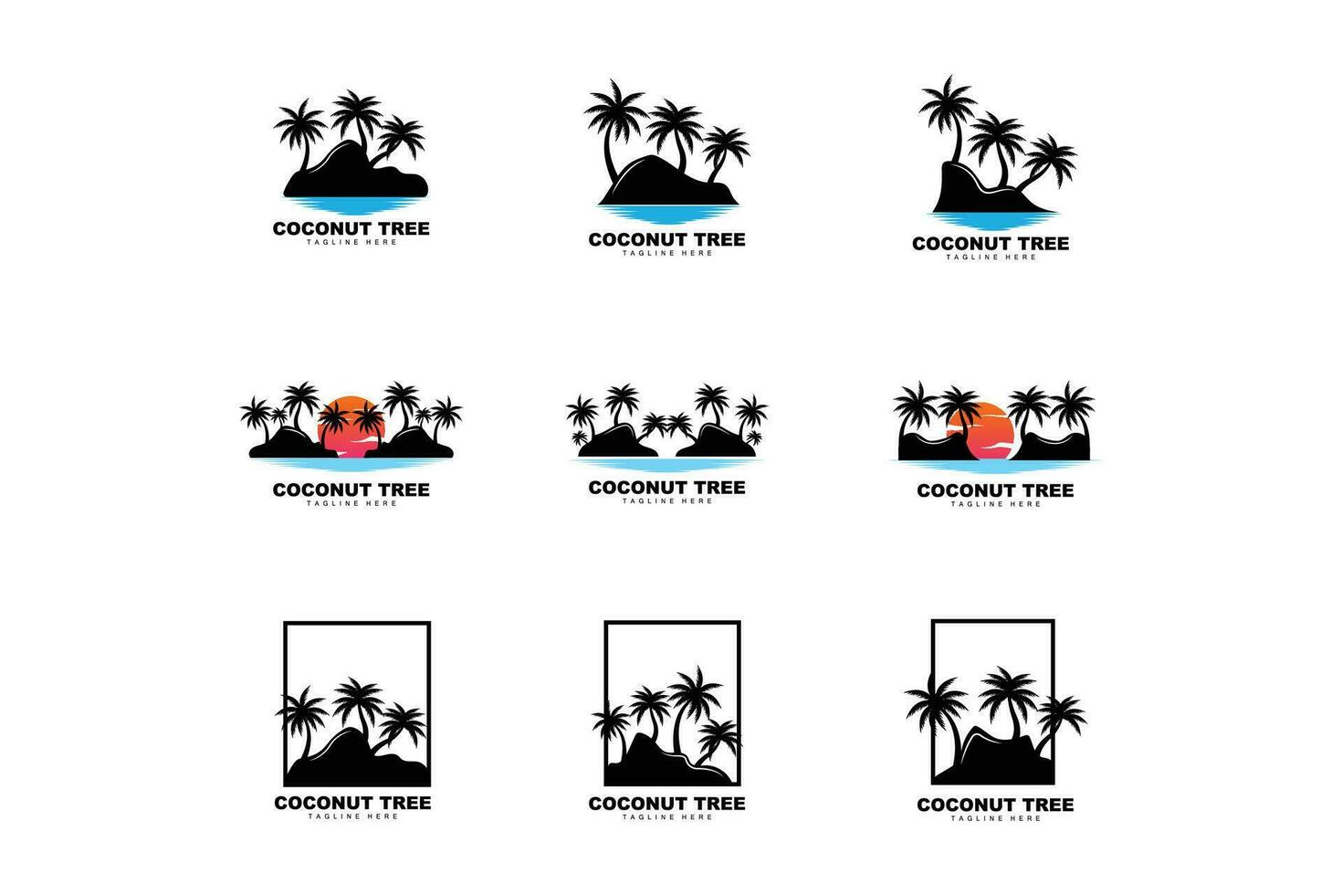 kokosnoot boom logo, palm boom zonsondergang strand vector, elegant minimalistische gemakkelijk ontwerp, symbool sjabloon icoon vector