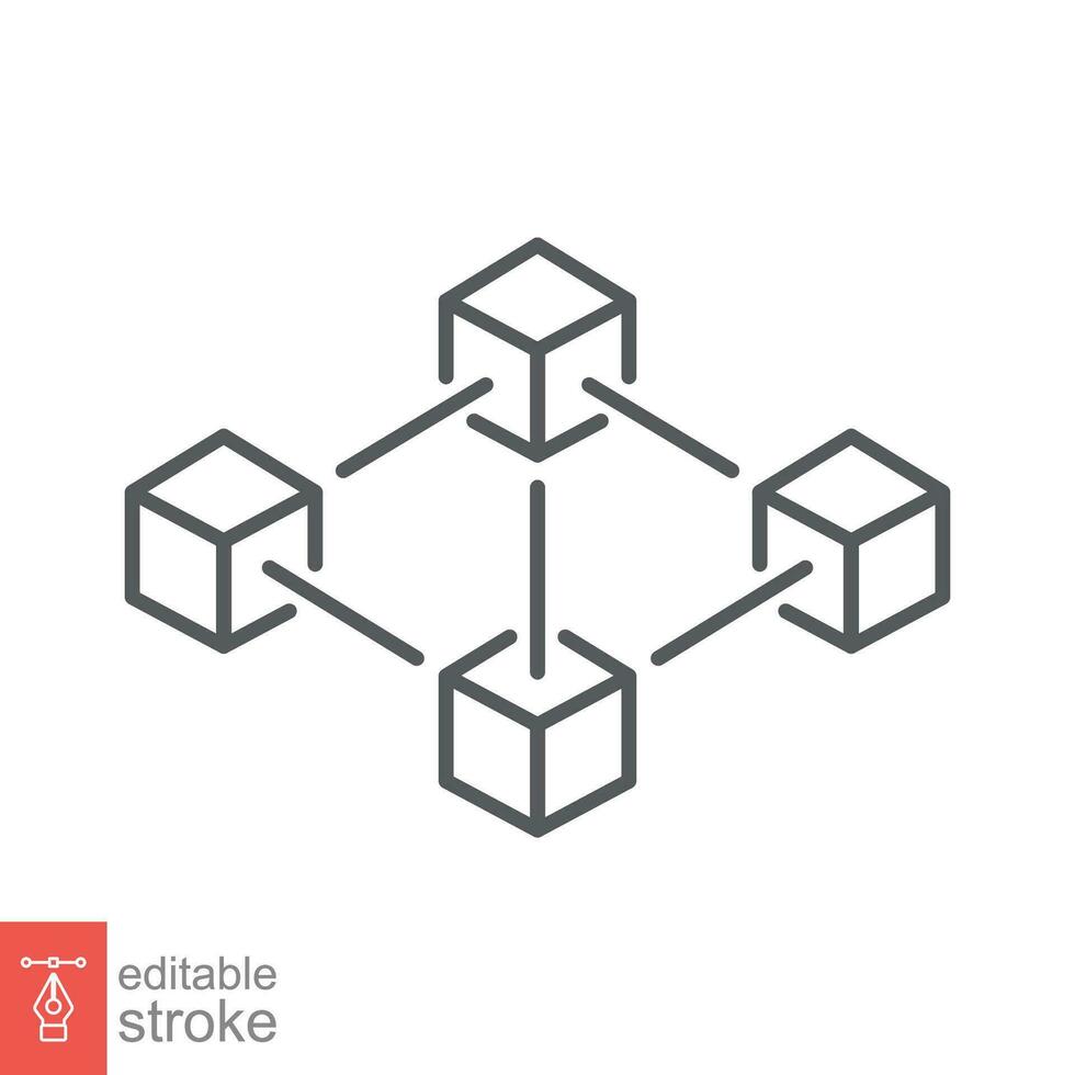 blockchain structuur icoon. gemakkelijk schets stijl. 3d kubus, vierkant, transactie netwerk, technologie concept. dun lijn symbool. vector illustratie geïsoleerd Aan wit achtergrond. bewerkbare beroerte eps 10.