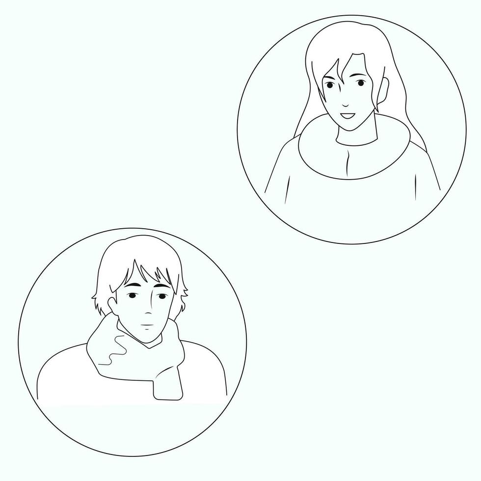 zwart en wit avatars meisje en jongen. vector illustratie.
