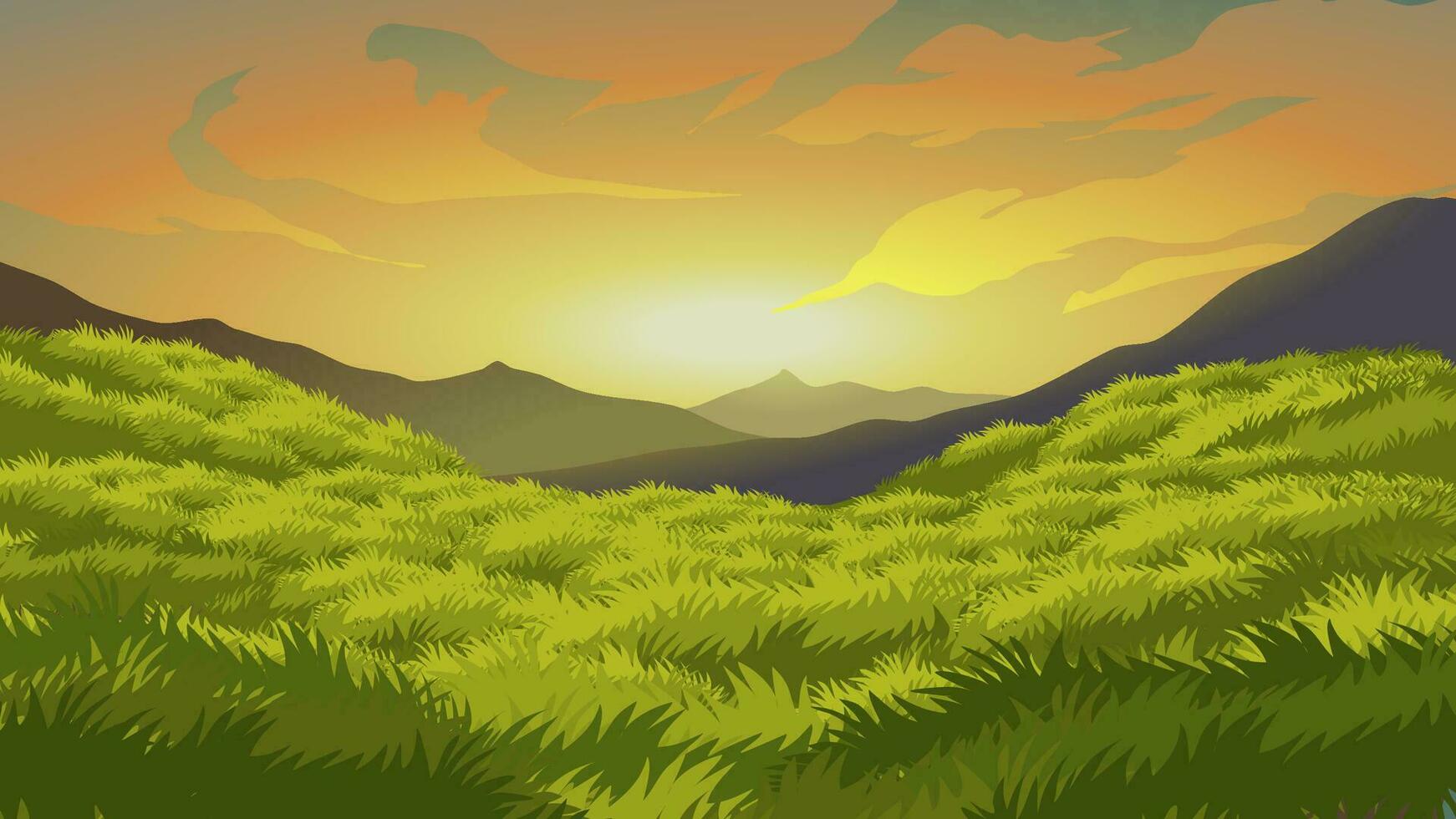 mooi zonsopkomst over- bergen met kleurrijk lucht vector