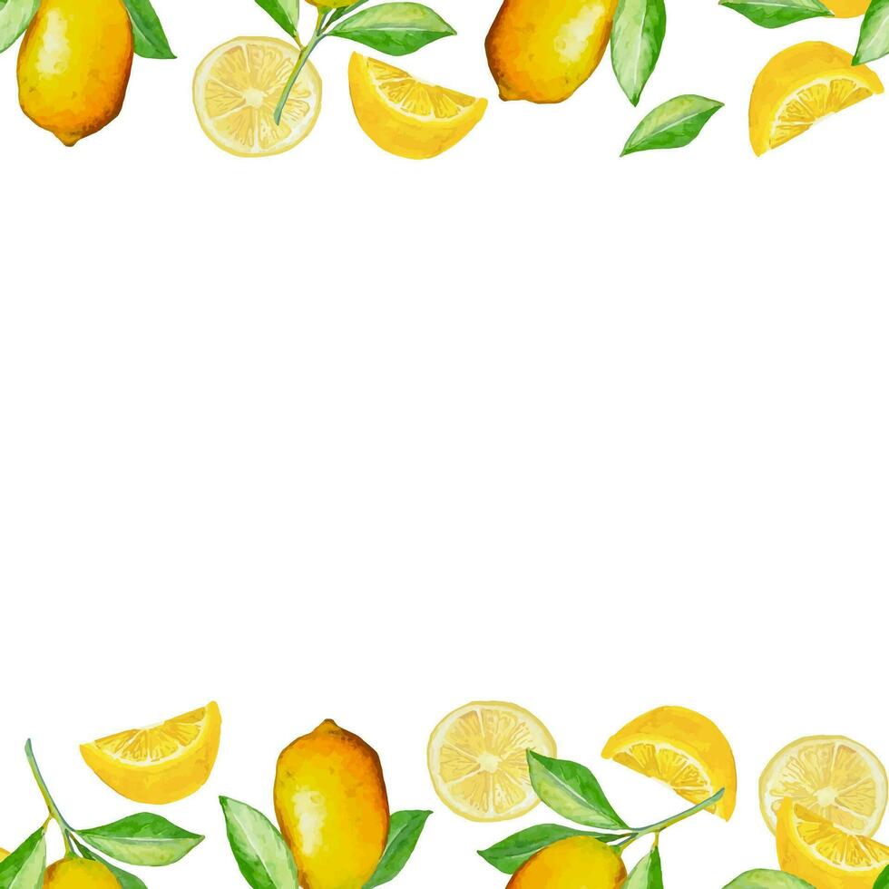 naadloos citroen kader waterverf achtergrond voor decor, keuken ontwerp vector