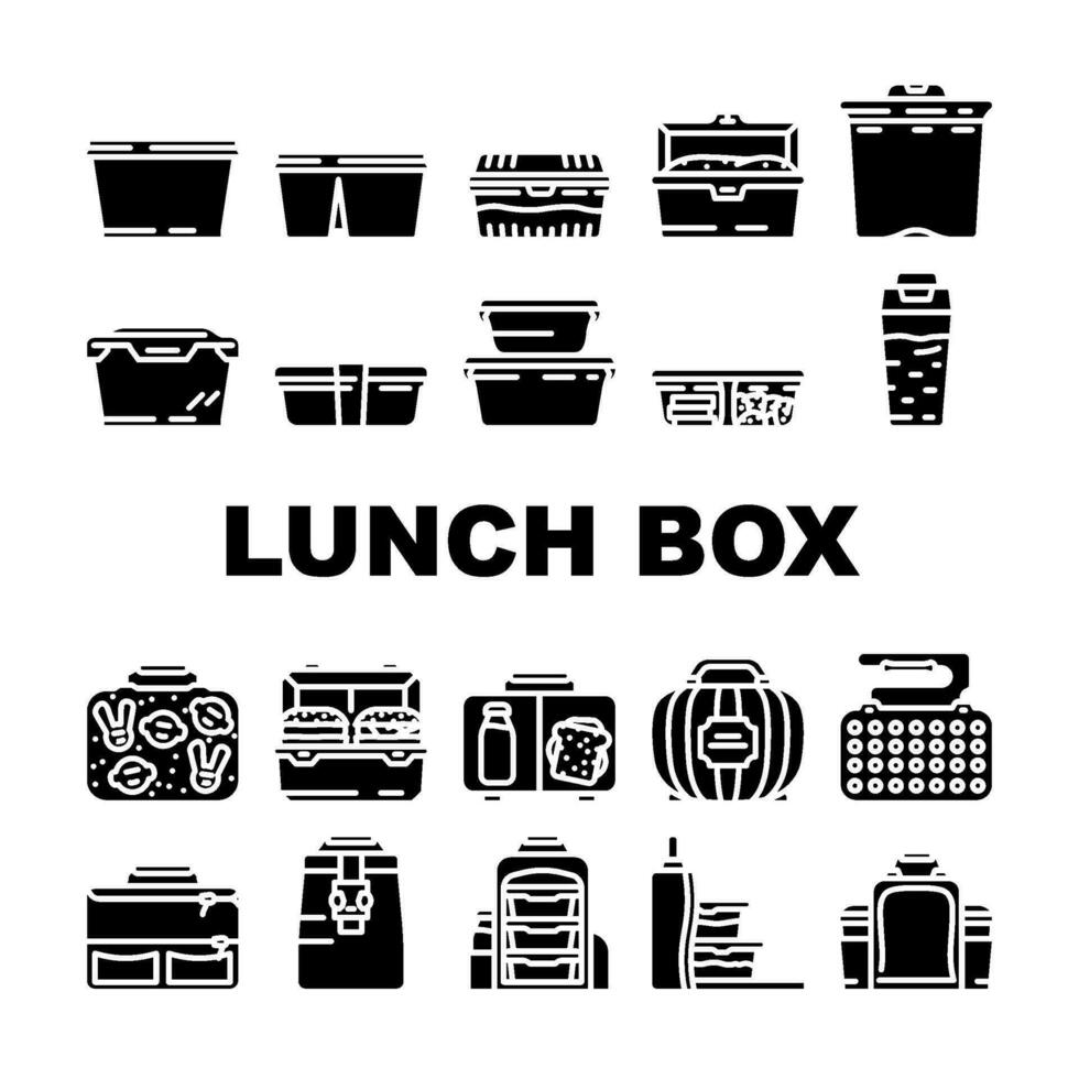 lunch school- voedsel doos lunchbox pictogrammen reeks vector