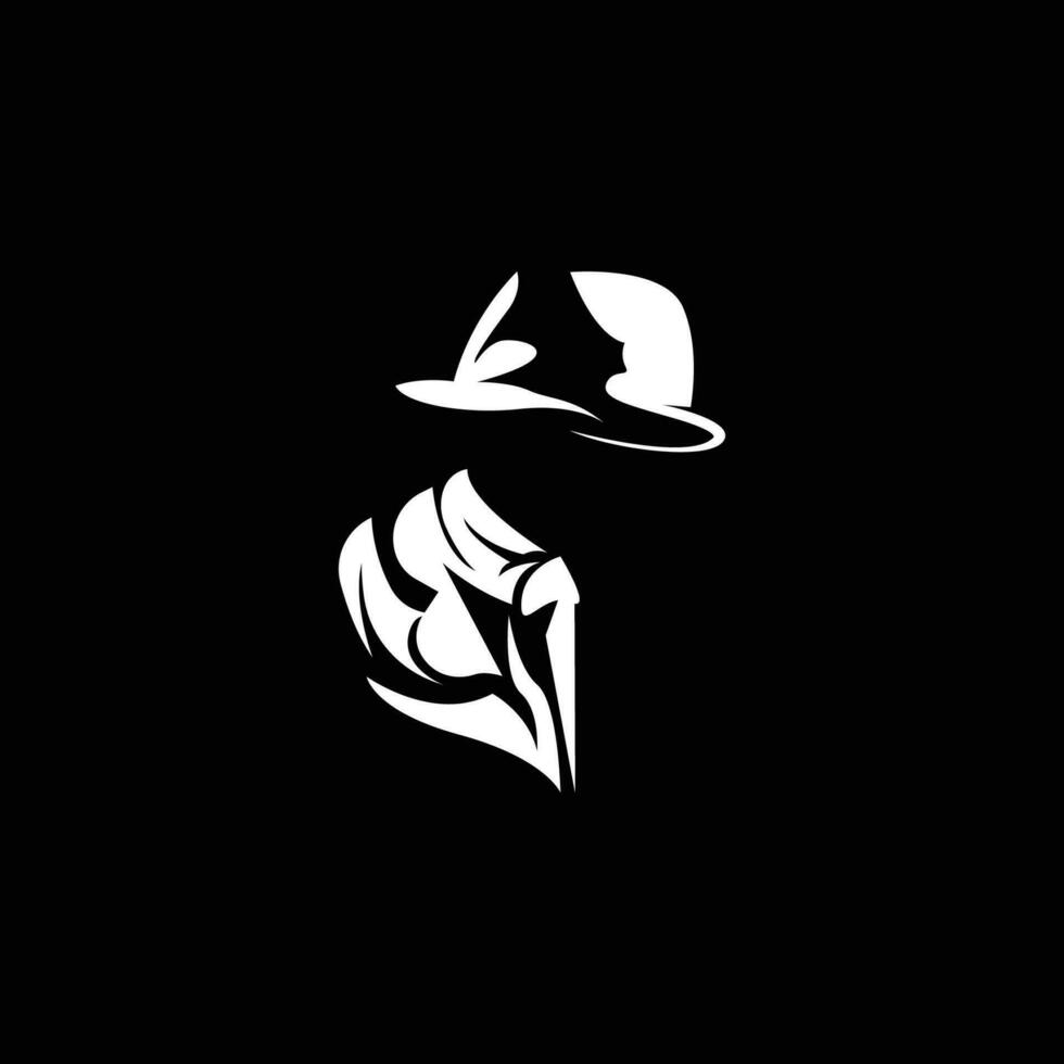 detective Mens logo ontwerp, maffia detective mode smoking en hoed illustratie vector, zwarte man zakenman icoon vector