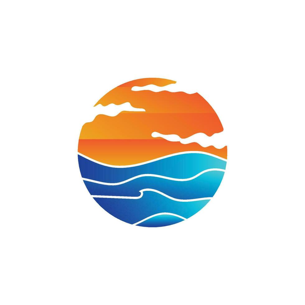 zonsondergang logo, zon vector, strand natuurlijk landschap, minimalistische ontwerp merk illustratie vector