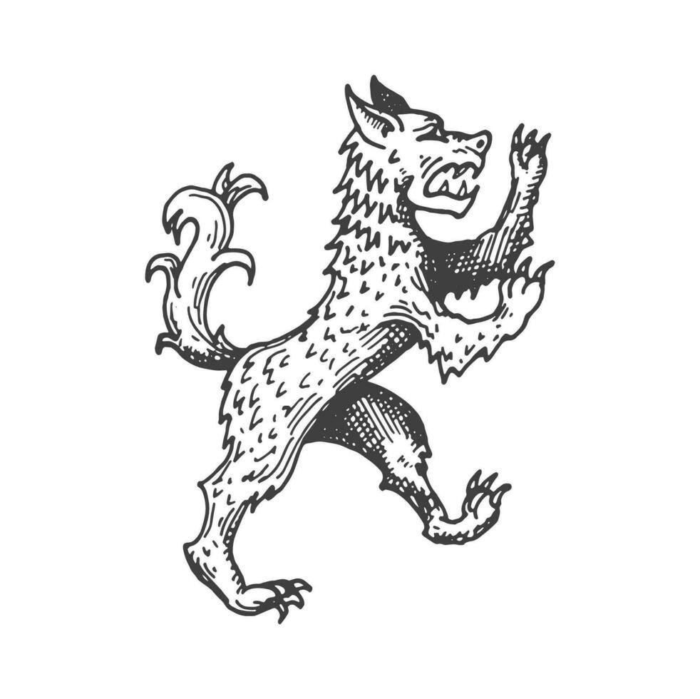 wolf middeleeuws heraldisch dier schetsen symbool vector