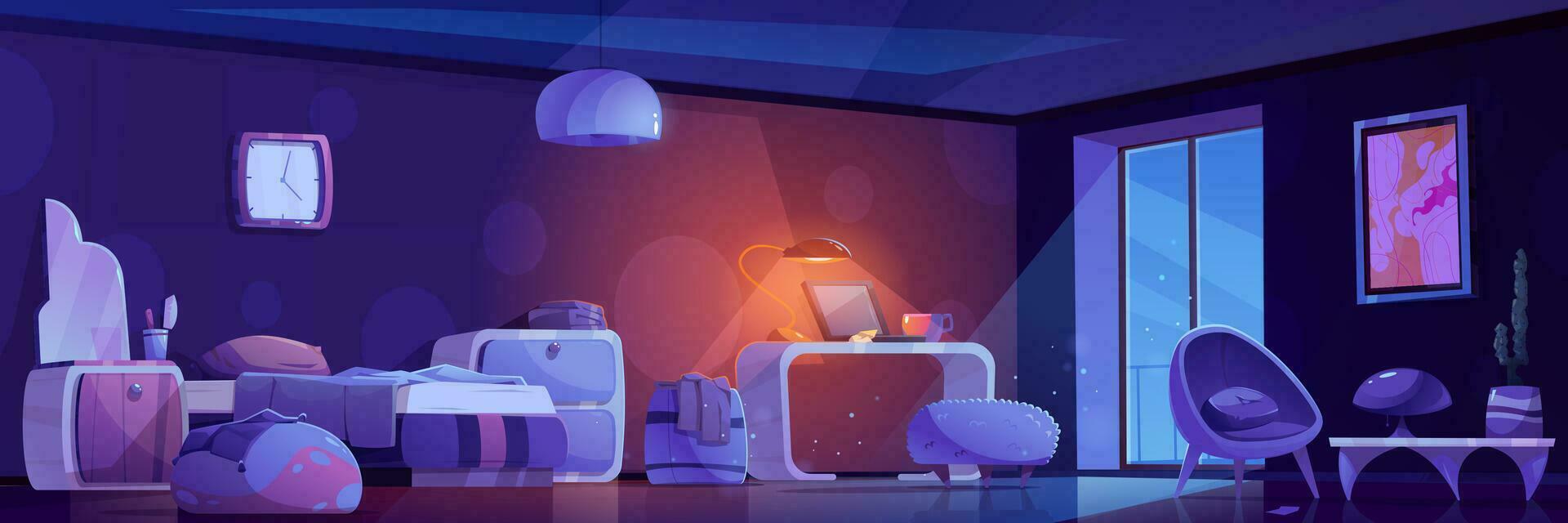 tekenfilm groovy slaapkamer Bij nacht vector