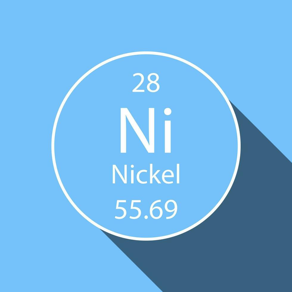 nikkel symbool met lang schaduw ontwerp. chemisch element van de periodiek tafel. vector illustratie.