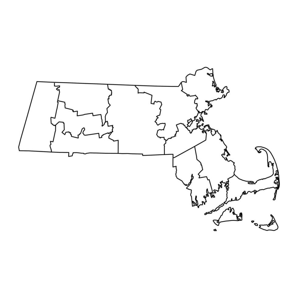 Massachusetts staat kaart met provincies. vector illustratie.