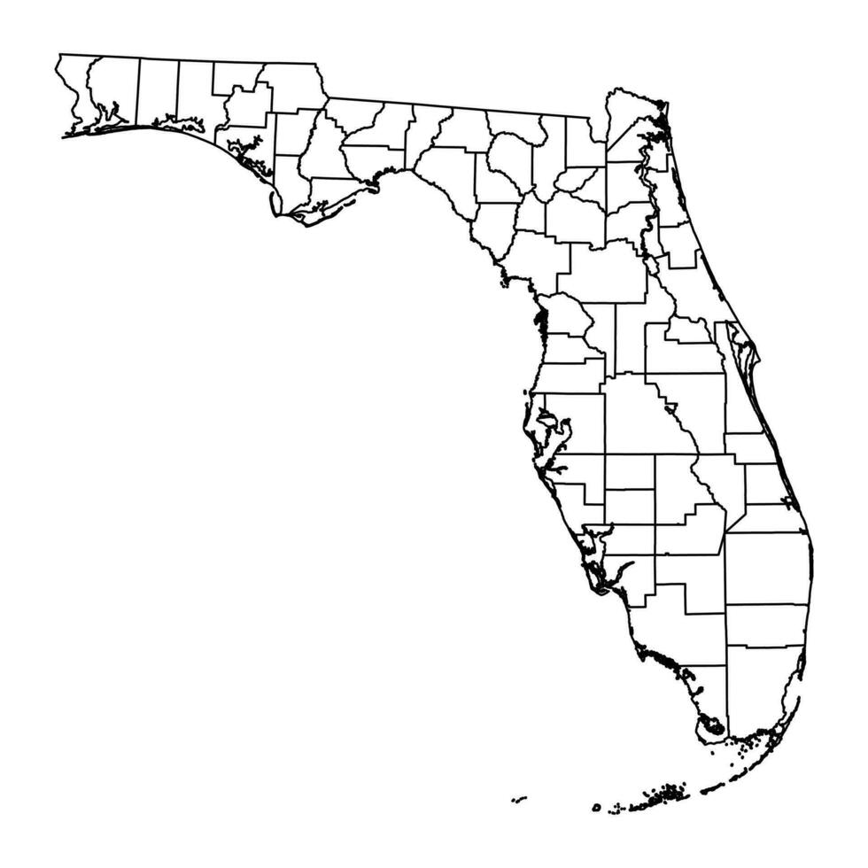 Florida staat kaart met provincies. vector illustratie.