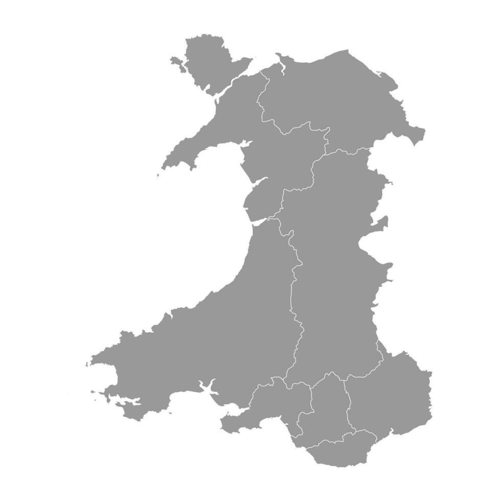 grijs kaart van Wales met provincies. vector illustratie.