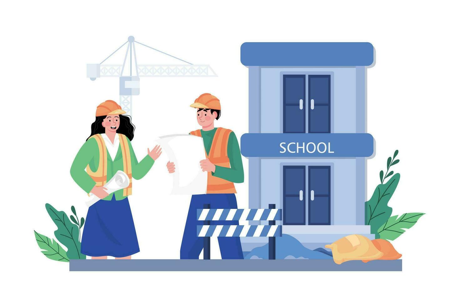 bouw bedrijf bouwt school- met modern faciliteiten. vector