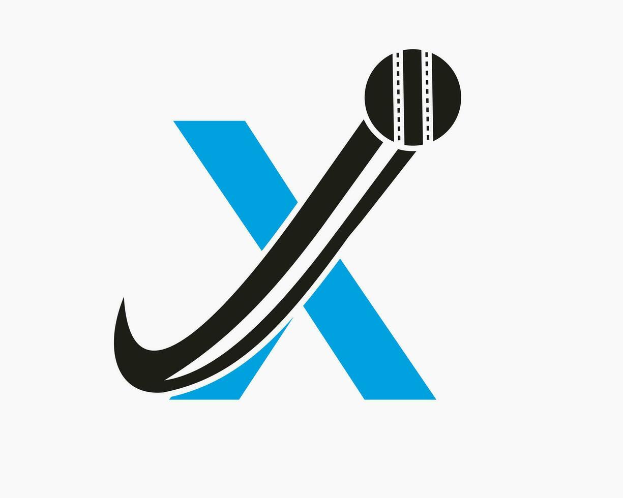 eerste brief X krekel logo concept met in beweging bal icoon voor krekel club symbool. cricketspeler teken vector