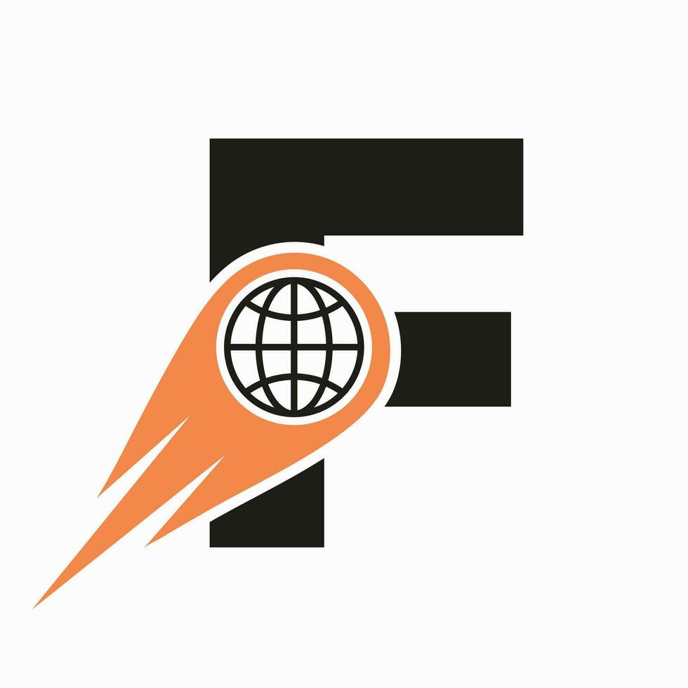 brief f logo concept met globaal wereld icoon vector sjabloon