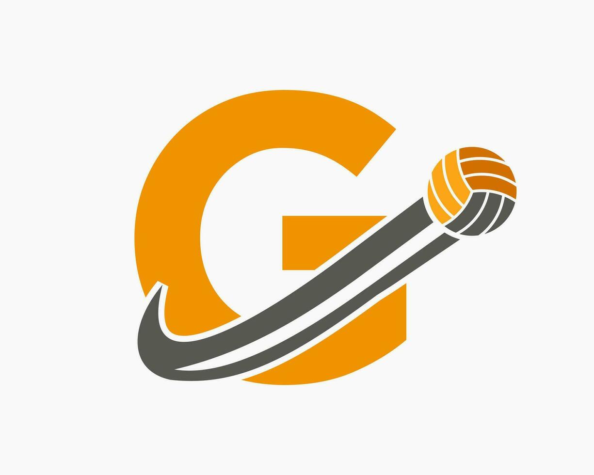 brief g volleybal logo concept met in beweging volley bal icoon. volleybal sport- logotype sjabloon vector