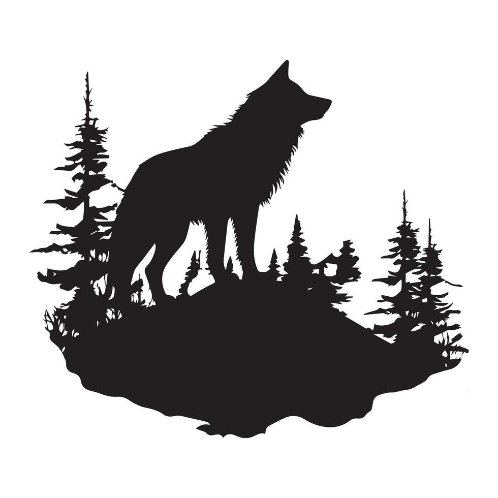wolf zwart silhouet met vector illustratie