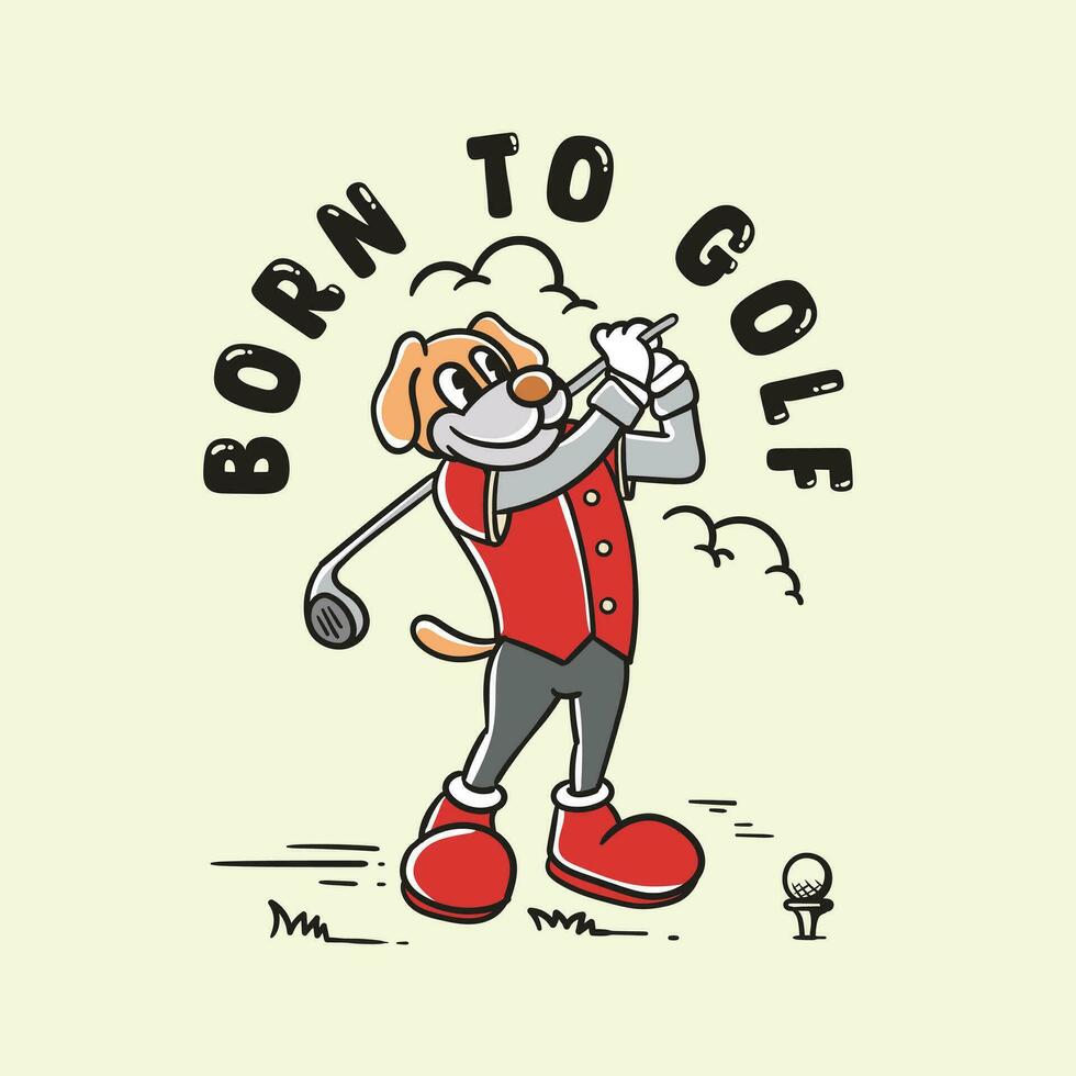 illustratie van een hond spelen golf en swinging een goud club vector