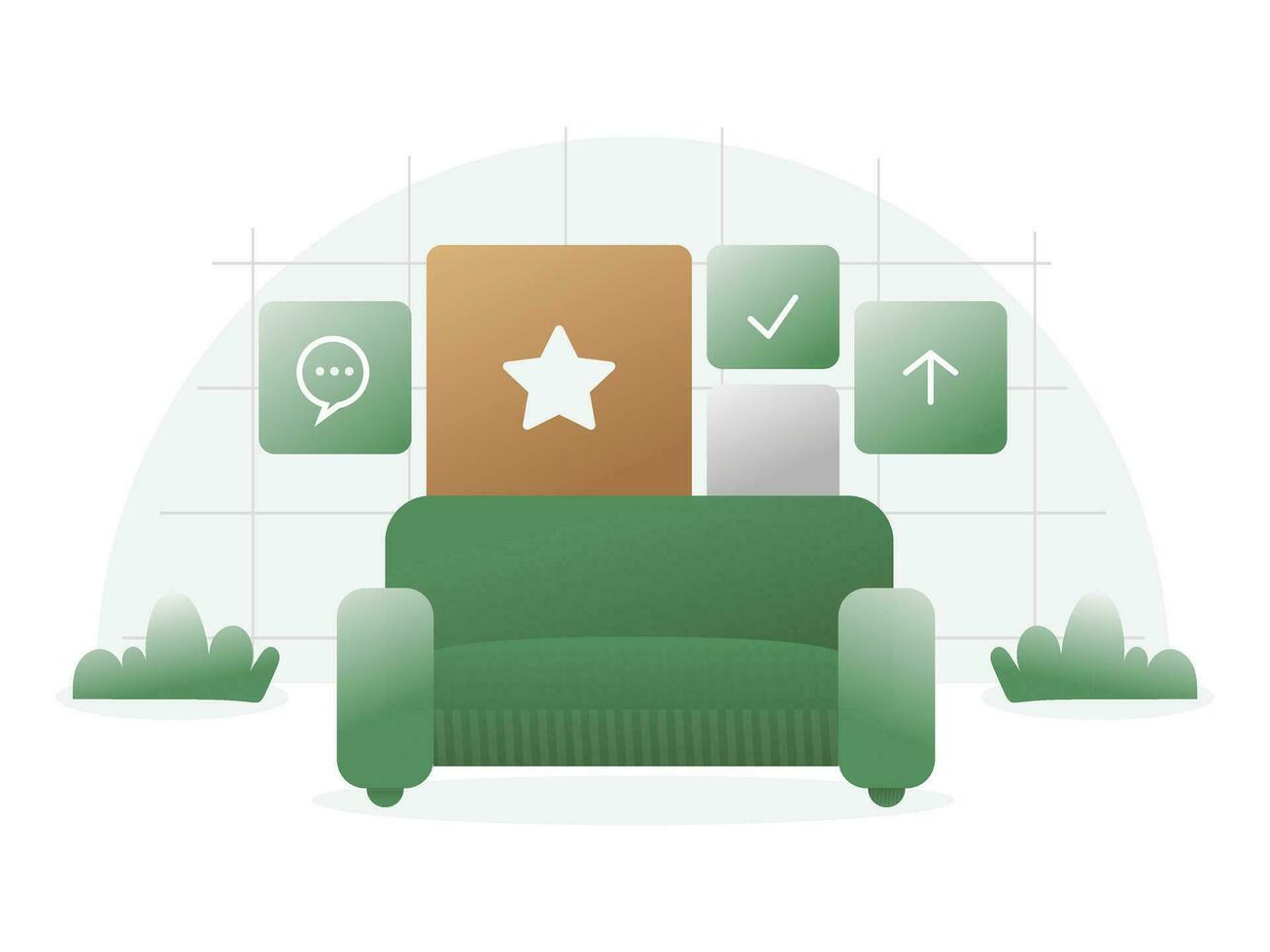 verzenden recensie meubilair vlak illustratie geschikt voor mobiel Bedrijfsmiddel app en website ontwerp vector