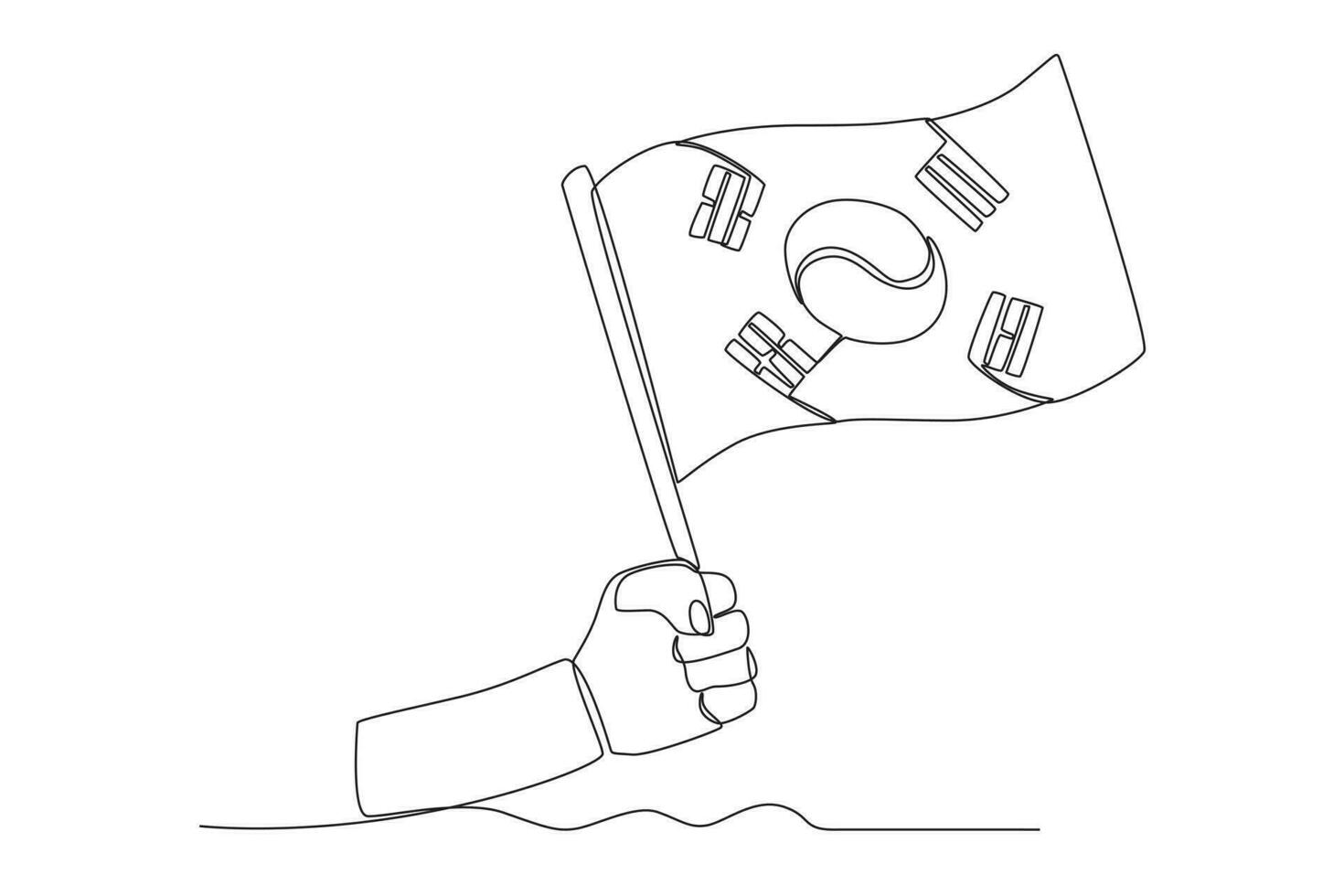 een hand- Holding de Koreaans vlag. nationaal bevrijding dag van Korea een lijn tekening vector