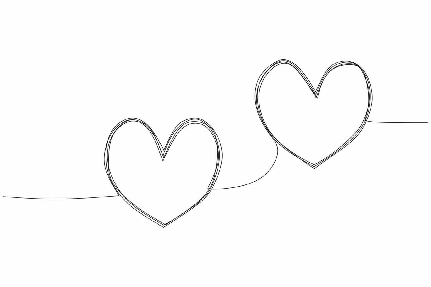 twee gekoppeld hart, doorlopend een lijn tekening. dubbele hart hand- getrokken, zwart en wit vector, minimalistische illustratie van liefde concept gemaakt van een lijn. vector