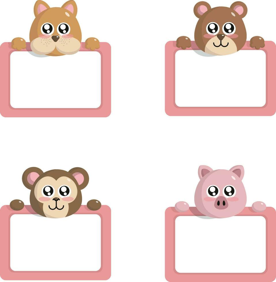 schattig dieren grens met etiket naam tekenfilm hand- getrokken stijl.voor ontwerp decoratie en illustratie vector