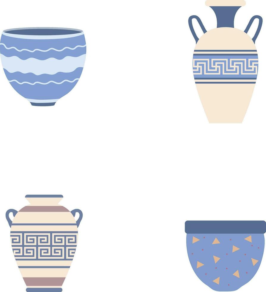 keramisch potten. blauw keramisch met oosters patroon. China vazen, kannen, theepotten en potten voor interieur, vector set. illustratie vaas porselein decoratie, keramisch oude.vector illustratie