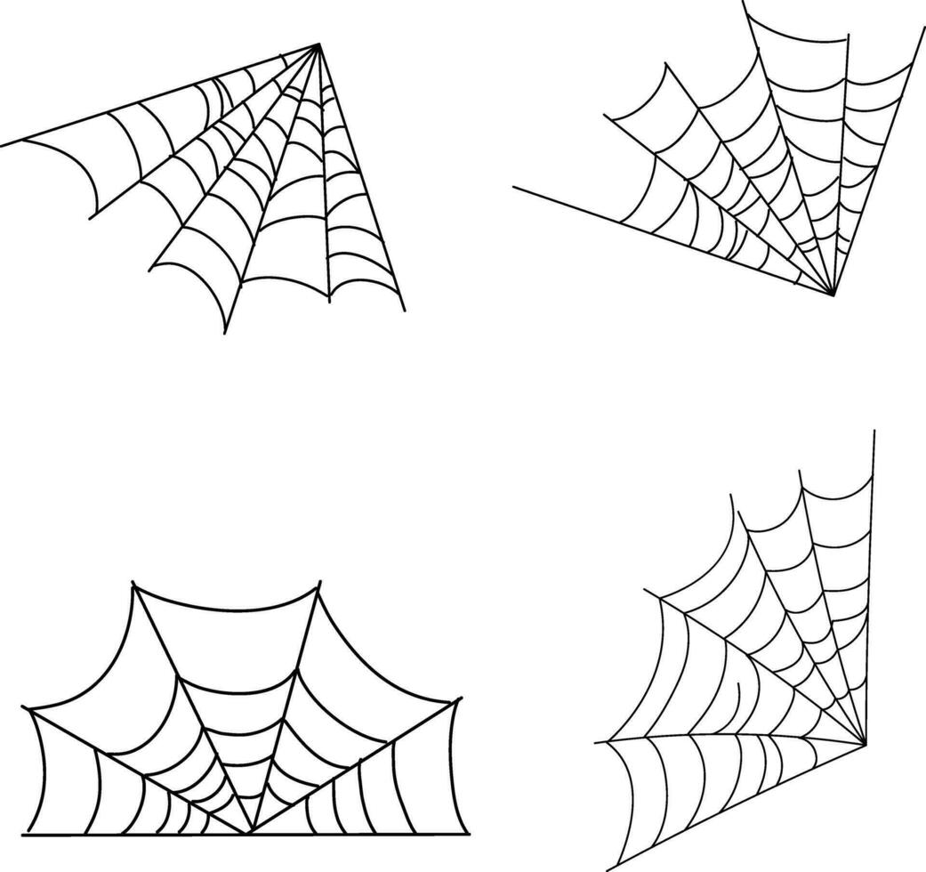 halloween spin web reeks geïsoleerd. spookachtig halloween spinneweb met spinnen. schets vector illustratie