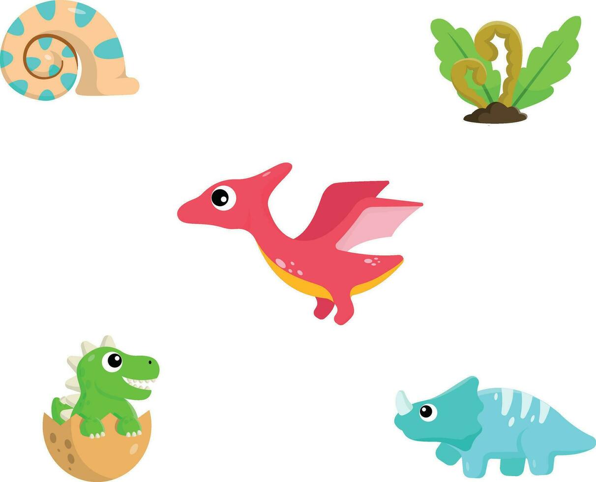 schattig dino illustratie. dinosaurussen grappig dino karakter. fantasie tekenfilm dinosaurussen vector illustratie reeks pro vector