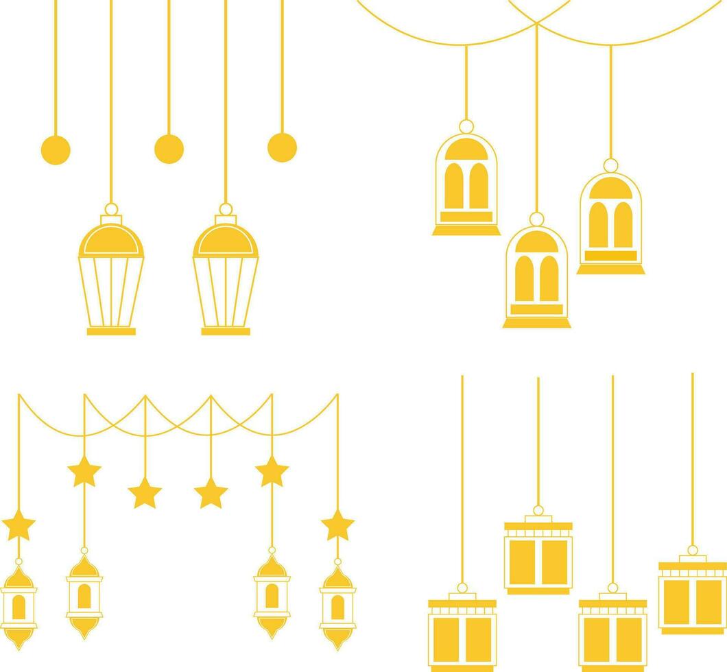 lantaarn Ramadan decoratie. moslim sier- hangende goud lantaarns, sterren en maan vector illustratie. moslim vakantie lantaarn traditionele.vector pro