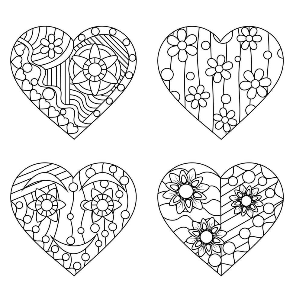 mandala vorm harten 4 stijl kleur voor volwassenen. wijnoogst decoratief elementen. oosters patroon vector