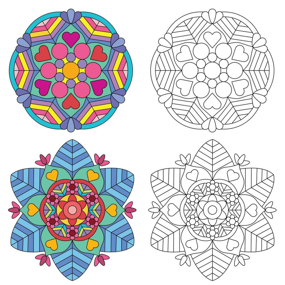 mandala bloem 2 stijl kleur voor volwassenen afbeelding voor familielid therapie. wijnoogst decoratief elementen. oosters patroon vector