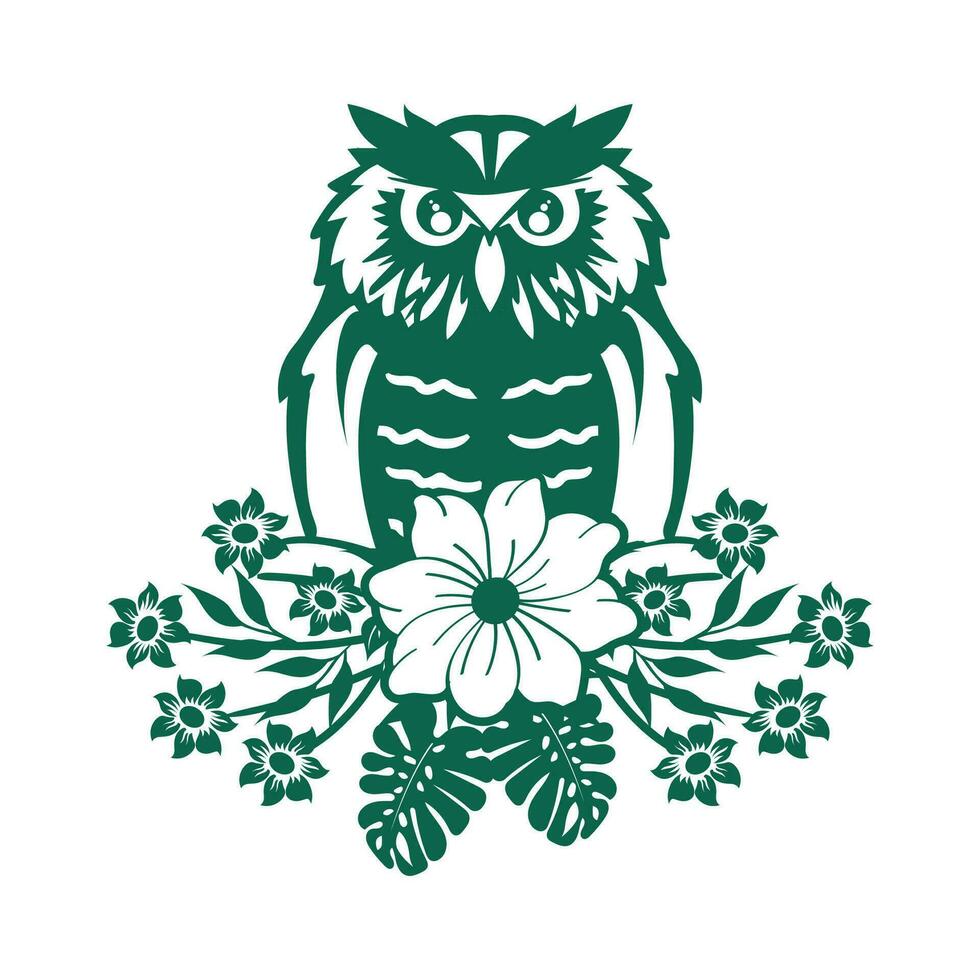 minimalistische uil met wilde bloemen vector sjabloon. wijsheid uil logo ontwerp concept.