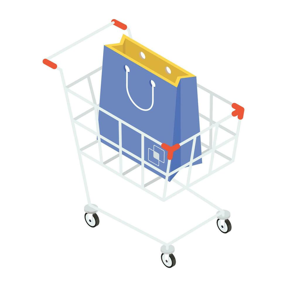 isometrische vector ontwerp van boodschappen doen trolley icoon