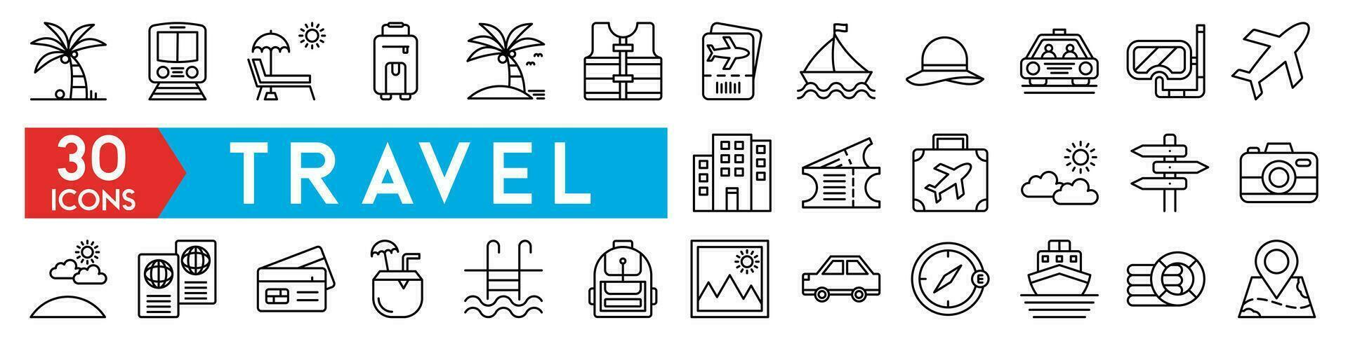 tour en reizen overzicht icon set vectorillustratie vector