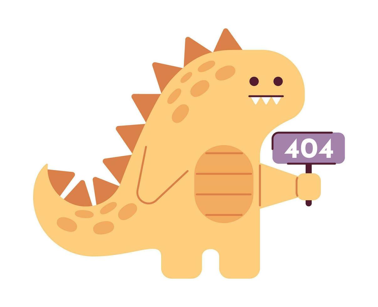 schattig dinosaurus houdt teken fout 404 flash bericht. leeg staat ui ontwerp. bladzijde niet gevonden pop-up tekenfilm afbeelding. vector vlak illustratie concept Aan wit achtergrond