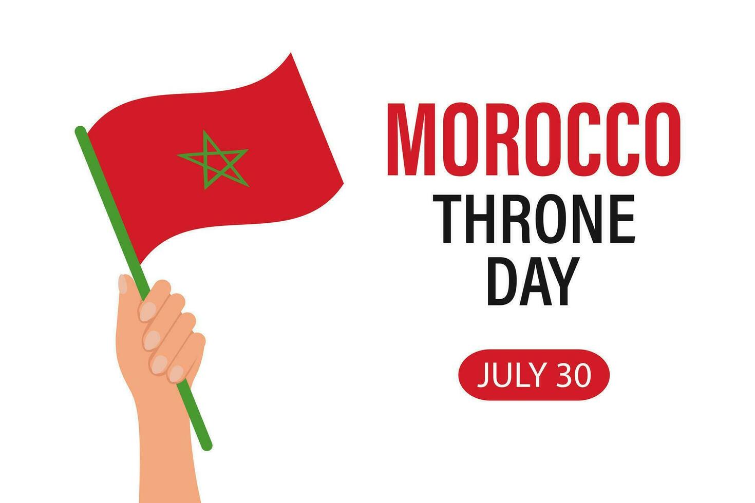 Marokko troon dag. juli 30e. de hand- houdt de vlag van Marokko. illustratie, politiek banier, vector