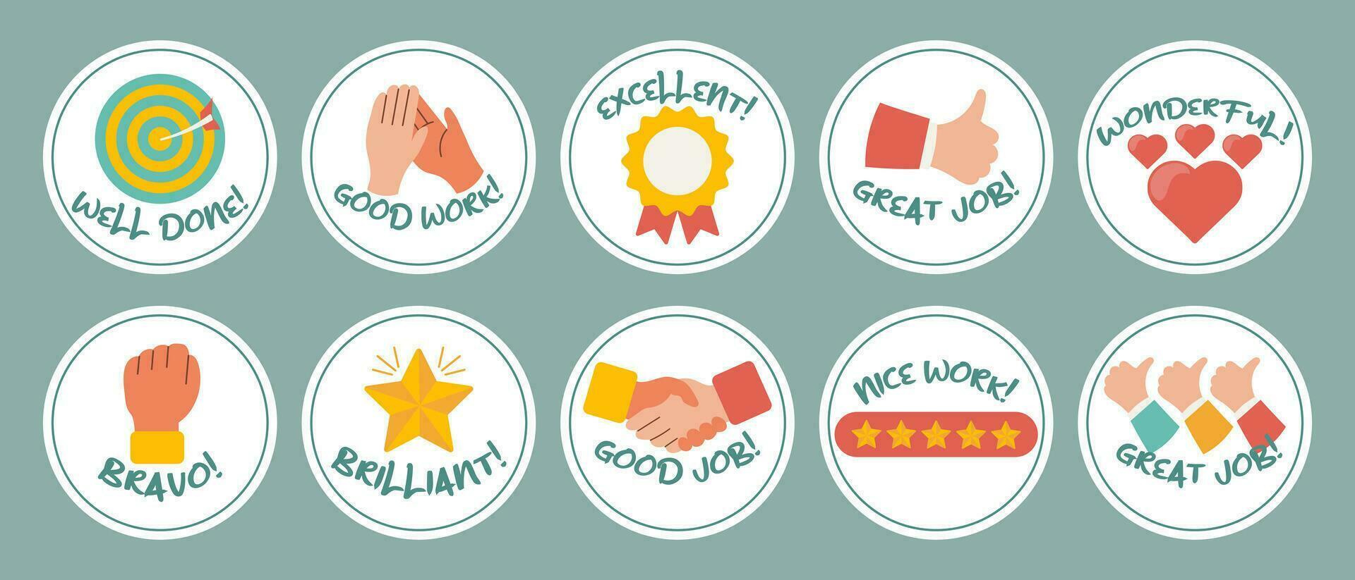 verzameling van motiverende stickers voor Super goed werk. stickers, insignes, insignes. vlak stijl, vector