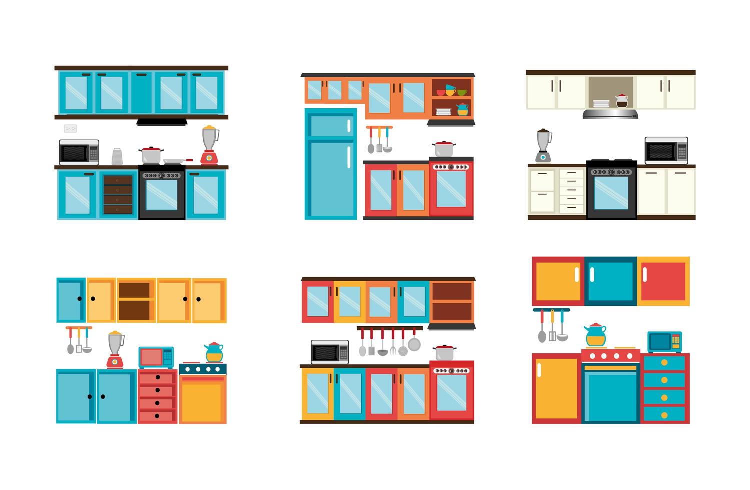 geïntegreerde pictogrammen voor keukenfronten vector