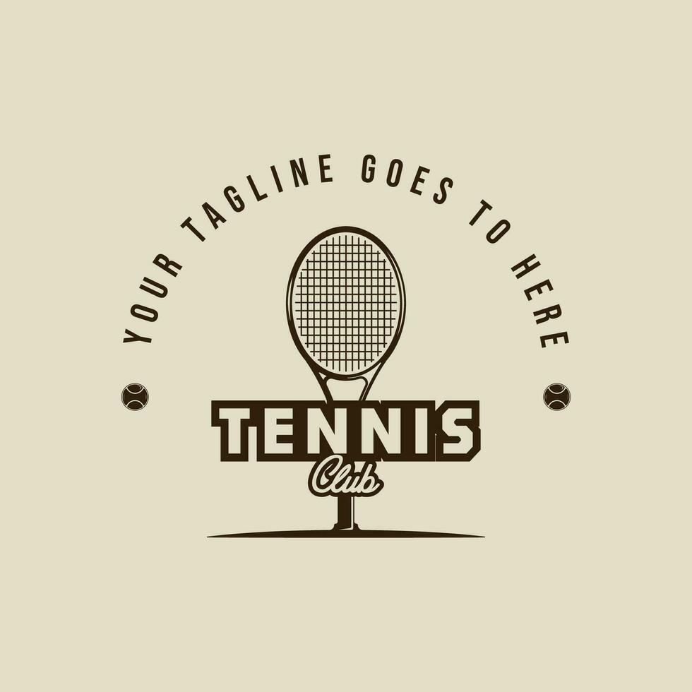 tennis racket logo wijnoogst vector illustratie sjabloon icoon grafisch ontwerp. sport teken of symbool voor club of toernooi liga met typografie retro stijl