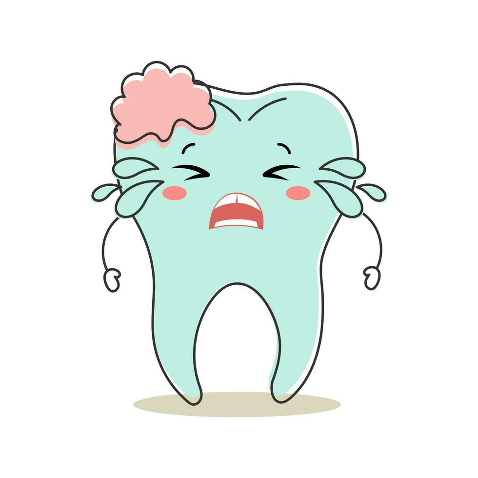ongezond tand kawaii karakter met tandsteen, schattig tekenfilm karakter. tandheelkundig zorg. illustratie, icoon, vector